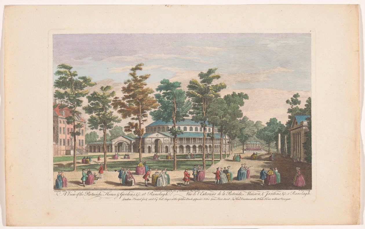 ロンドンのRanelagh GardensのRotundaの眺め Rotundo、House、& Gardens などの眺め。 ラネラグ (オブジェクトのタイトル) Ranelagh Gardens and Vauxhall Gardens (シリーズタイトル) 作： ロバート・セイヤー