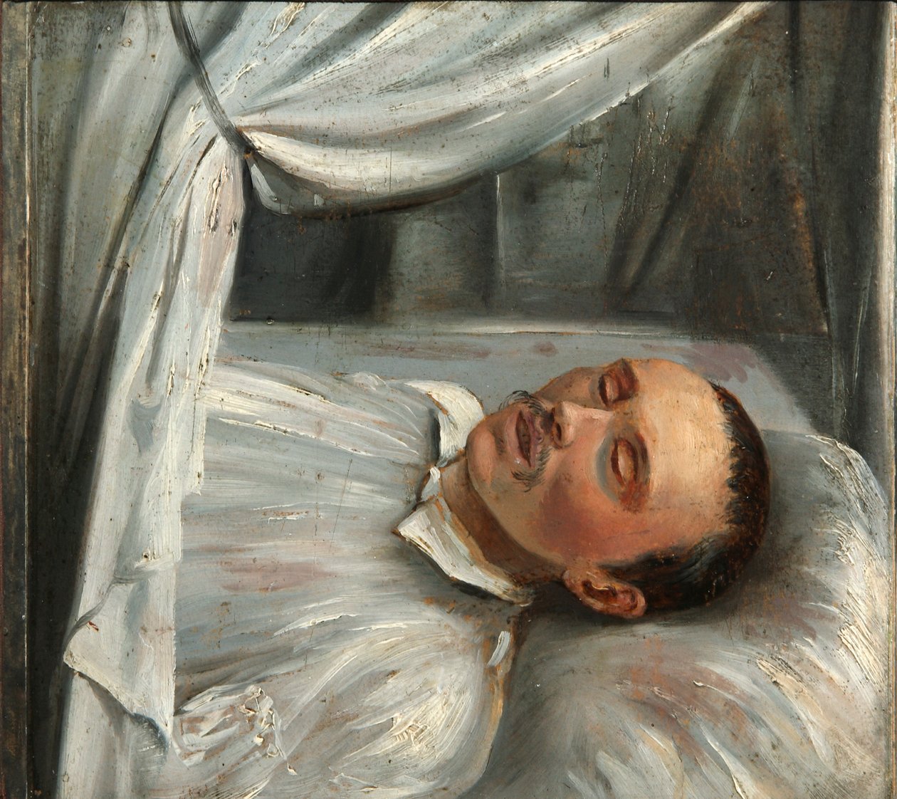 詩人ミハイル・レルモントフ 1814-1841 死の床で、1841年。 作： ロバート・スウェーデン
