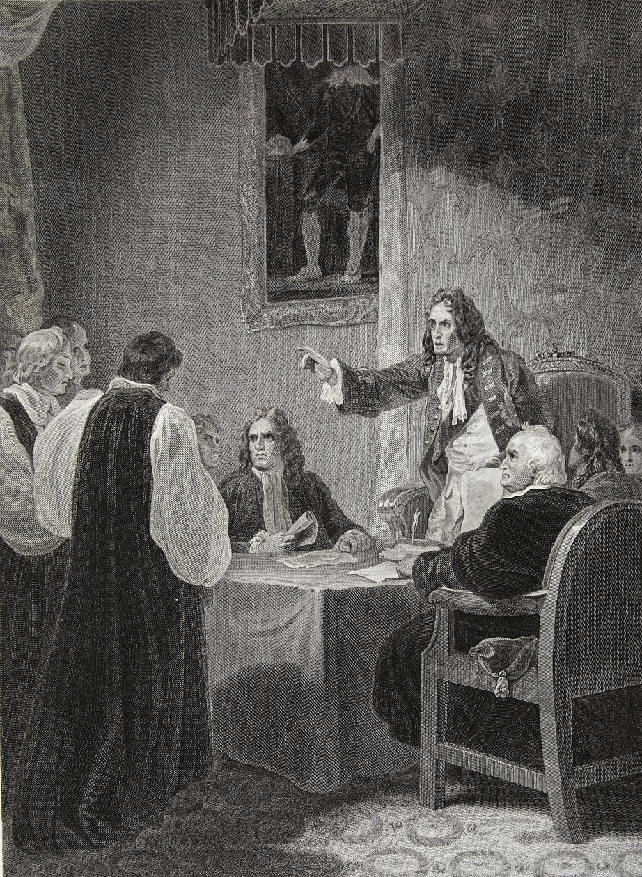 ジョージノーブルによって刻まれた枢密院の前の司教たち、1688年、デイビッドヒュームの「イングランドの歴史」のパブからのイラスト。 1812年ロンドン、R。ボウヤー 作： ロバート・スマーク