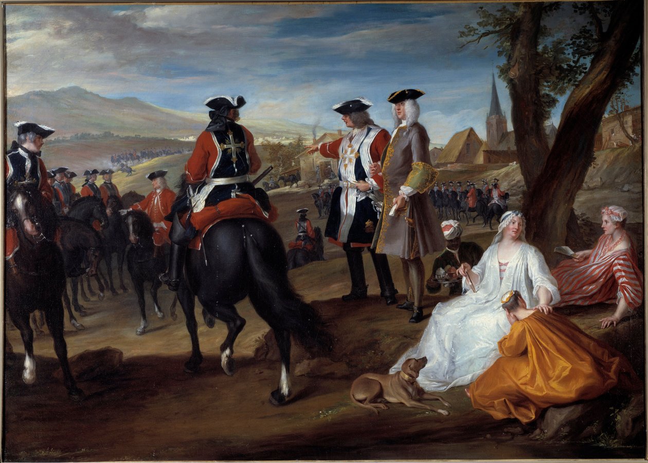ロバート・ポール・ポンセ・ディット・ロバート・デ・セリ（1686-1733）によるサブロンの絵画の平原にいる黒い銃士のレビュー1729日。 1,06x1,47メートル 作： ロベール・デ・セリ