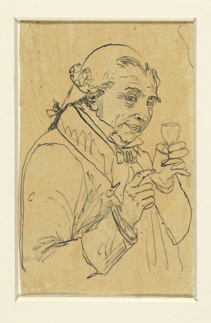 Alter Herr im 18. Jahrhundert Kostüm, in der linken Hand ein Glas Wein erhebend 作： ロドルフ・ブレディン