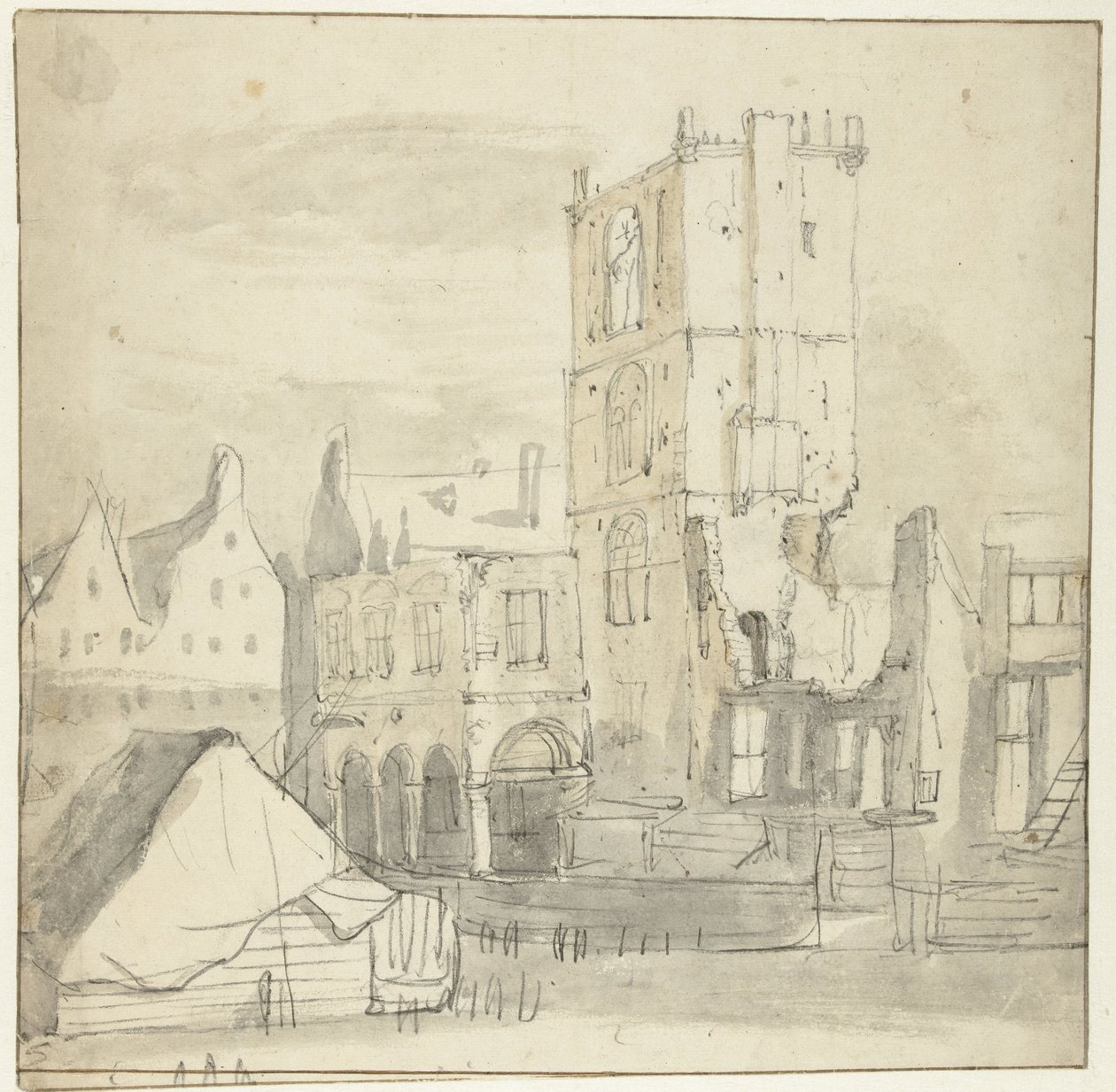 1652 年の火災後のアムステルダム旧市庁舎の廃墟 作： Roelant Roghman（に起因）