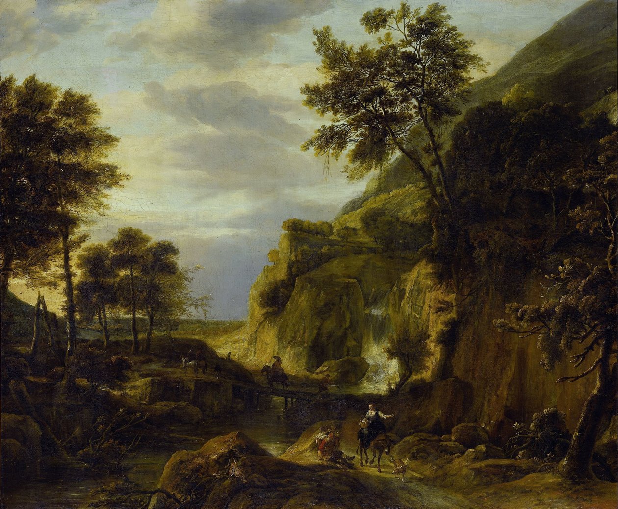 滝のある山岳風景 作： Roelant Roghman