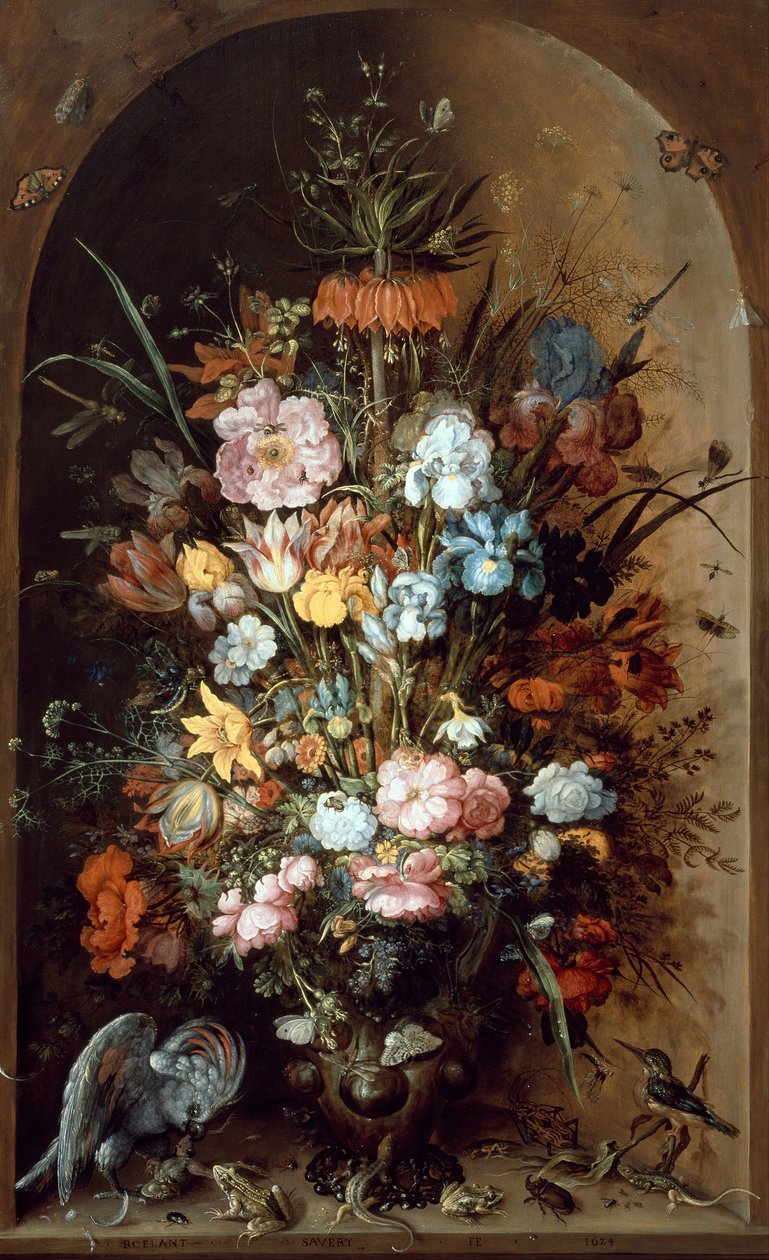 クラウンインペリアルのある花の静物、1624年 作： Roelant Savery