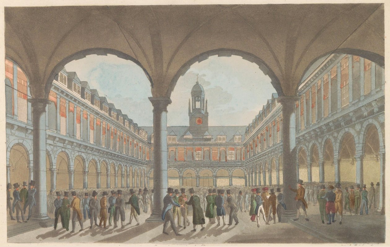アムステルダムの証券取引所、1825年頃 The Beurs in Amsterdam / La Bourse à Amsterdam (オブジェクトのタイトル) 作： Roelof van der Meulen