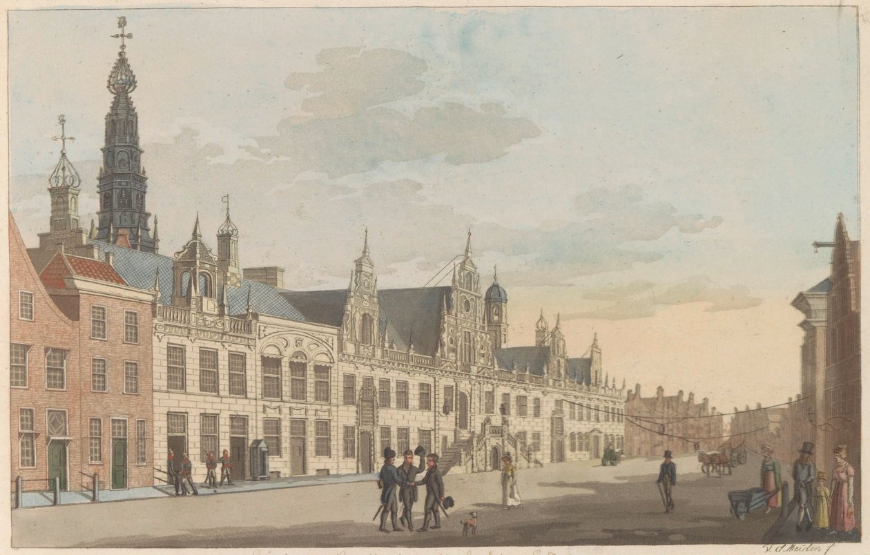 ライデンのブレストラート、1825年頃 Breestraat と Leyden の市庁舎の眺め / Vue Sur la rue dite Breestraat et l