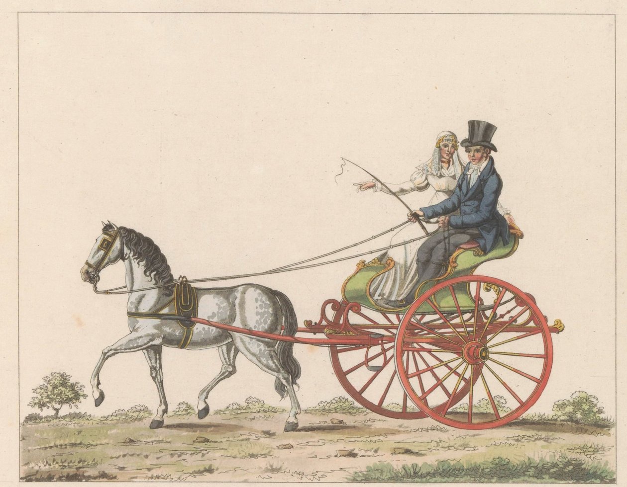 Hollandse sjees, ca. 1825年 Een Hollandsche chais / オランダで使用され、chais または chees として知られる車椅子 (オブジェクトのタイトル) 作： Roelof van der Meulen