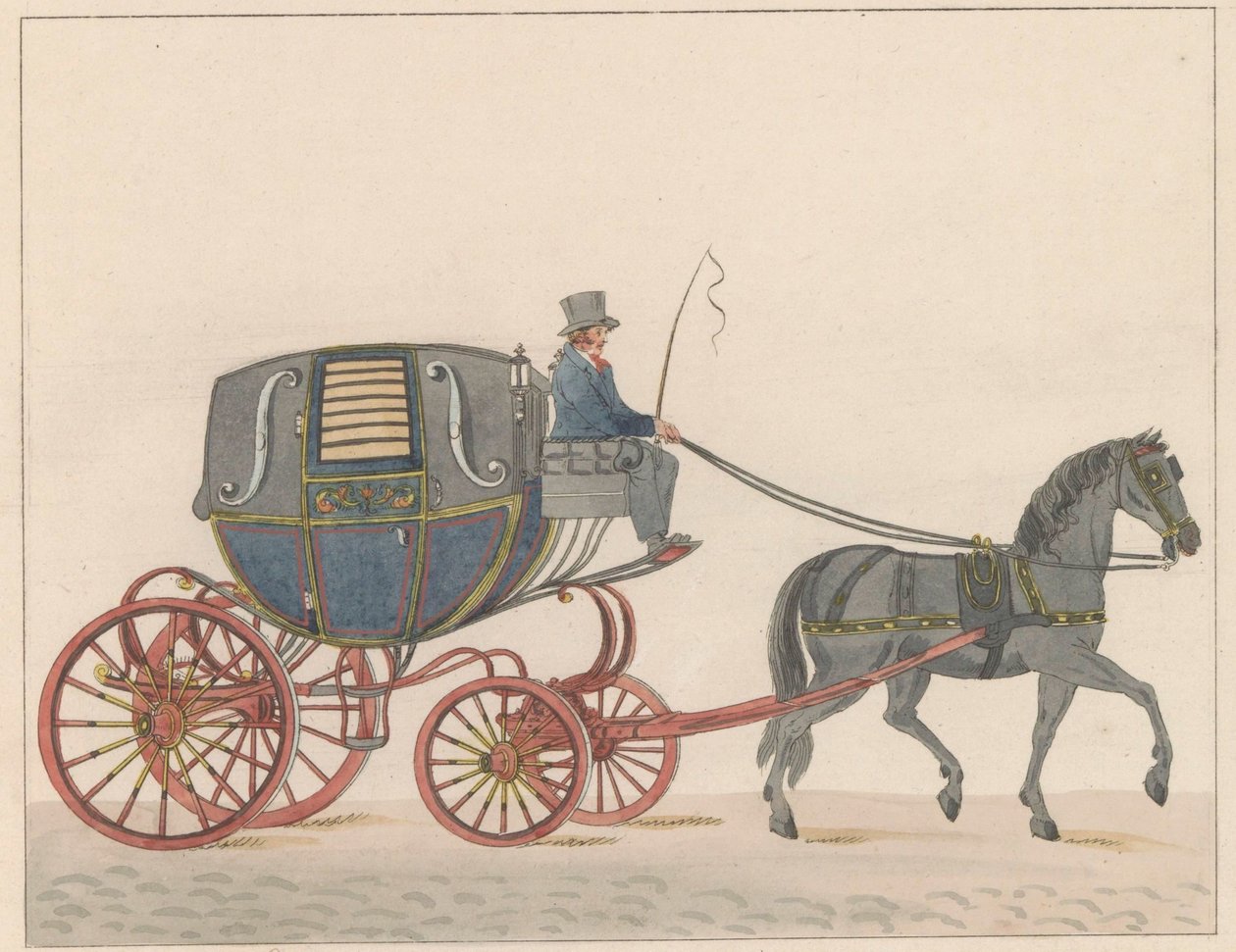 アムステルダムの馬車、1825年頃 Een Amsterdamsche Huurkoetsje または Brommertje / Un Fiacre de Louage en usage à Amsterdam A ij connu sous la nom de Brommertje (オブジェクトのタイトル) 作： Roelof van der Meulen