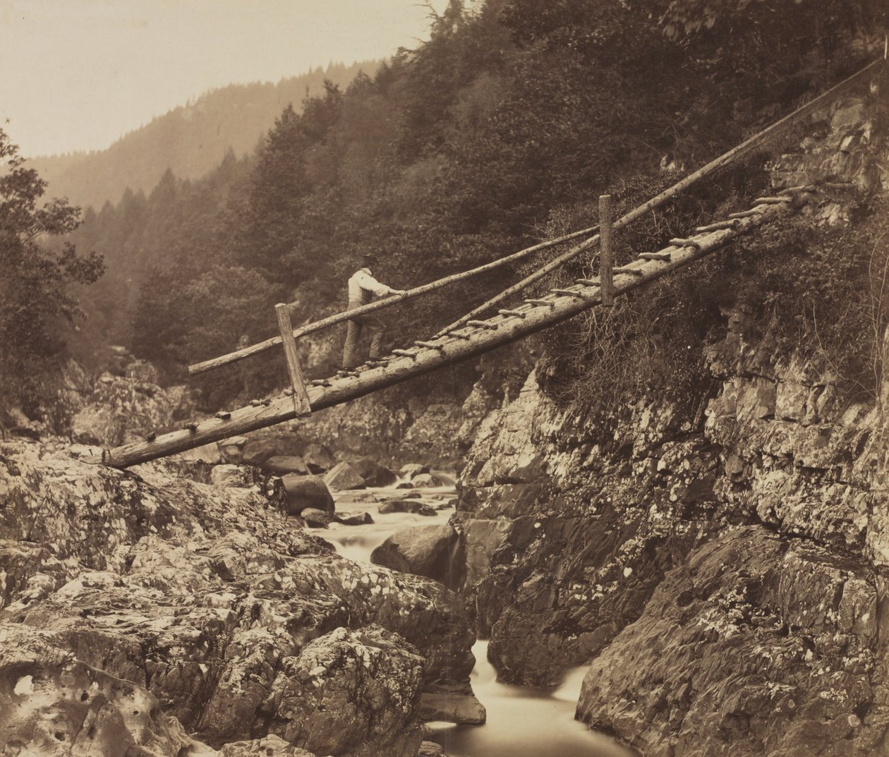 1857年、北ウェールズのLlugwyにある鉱夫橋。 作： ロジャー・フェントン