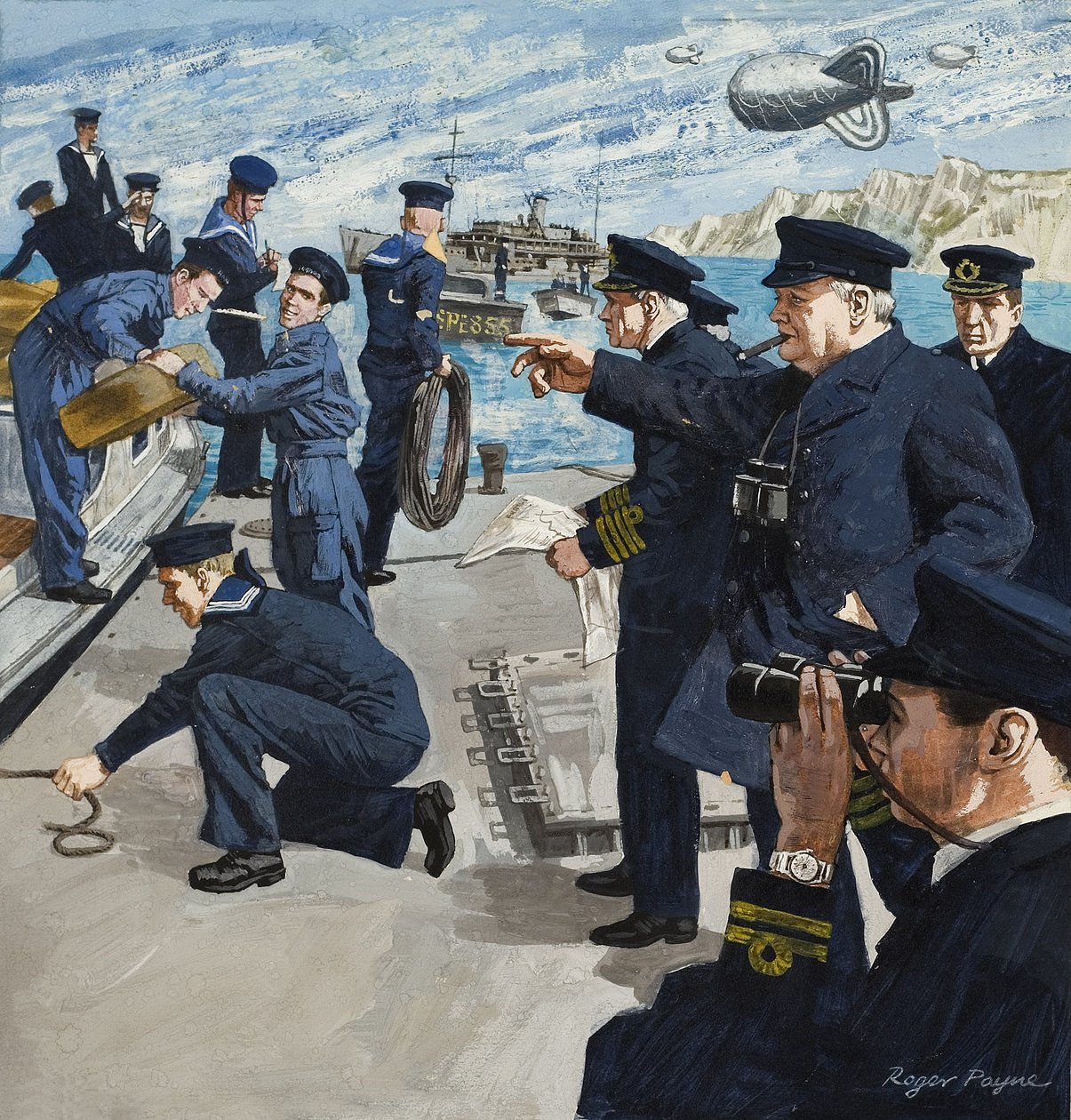 ウィンストン・チャーチル（1874-1965） 海軍風景（紙にグワッシュ） 作： ロジャー・ペイン