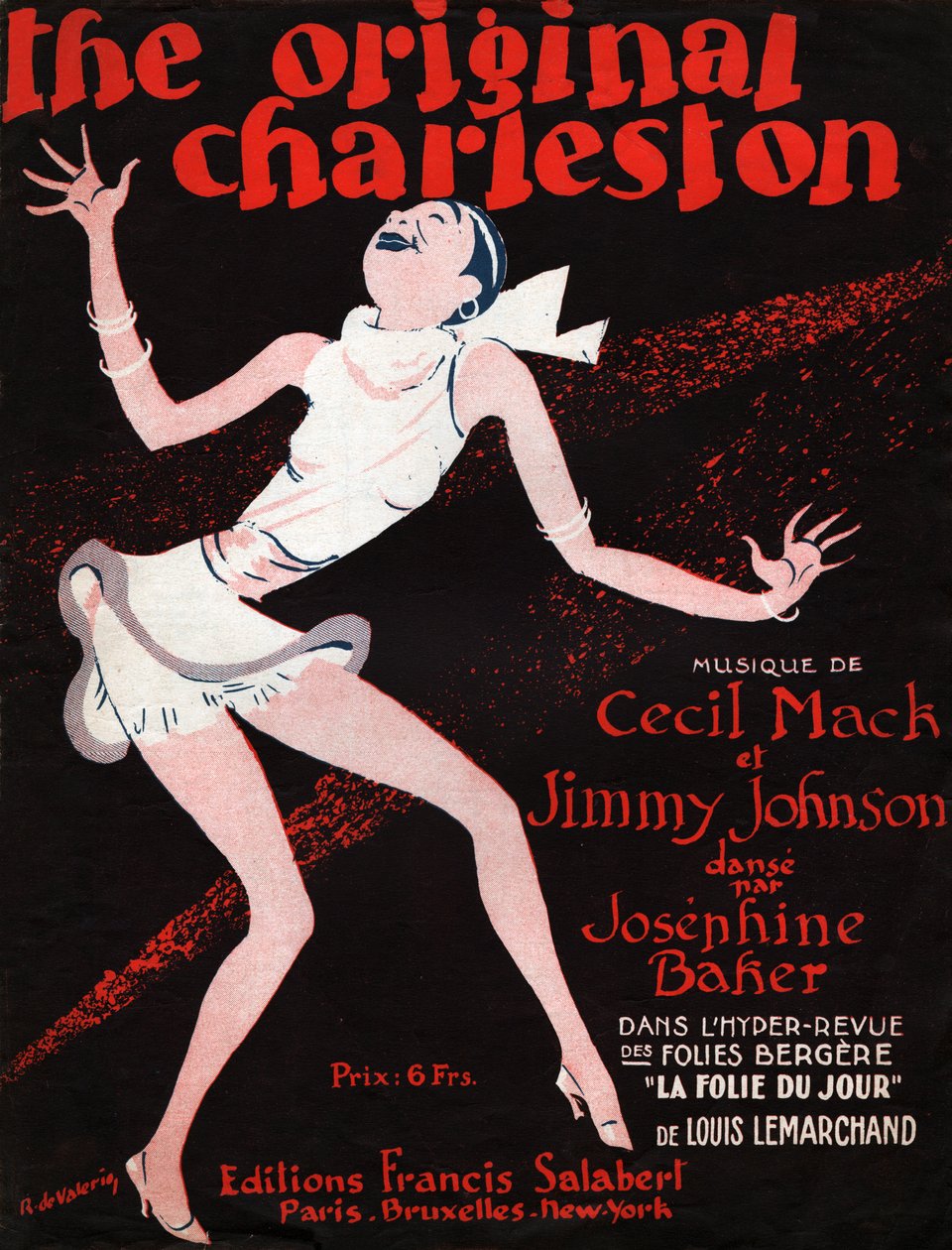雑誌「ラ・フォリー・デュ・ジュール」のジョセフィン・ベイカー。 1927年（イラスト） 作： ロジャー・デヴァレリオ