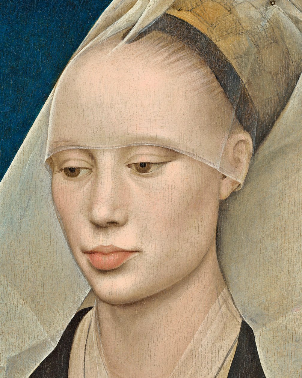 女性の肖像画、1460年頃の油彩、741888のパネルの詳細 作： ロジェ・ファン・デル・ウェイデン