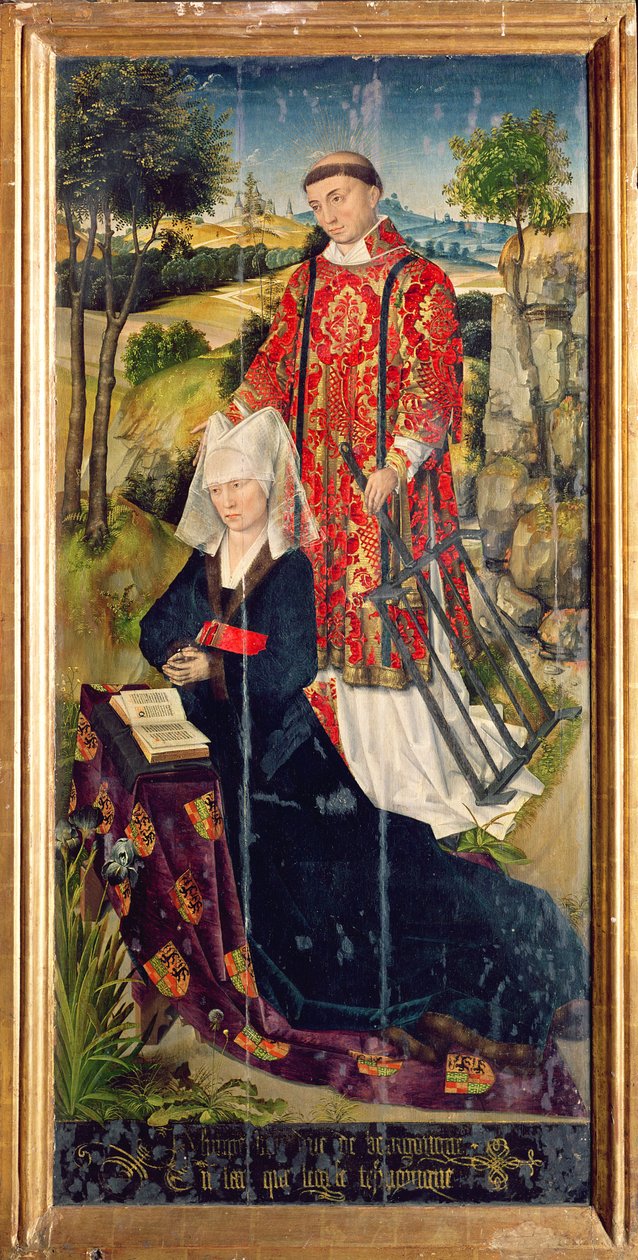 メインの祭壇ポリプティックからの右パネル、ローレドゥジョクールを描いた1460-66 作： ロジェ・ファン・デル・ウェイデン