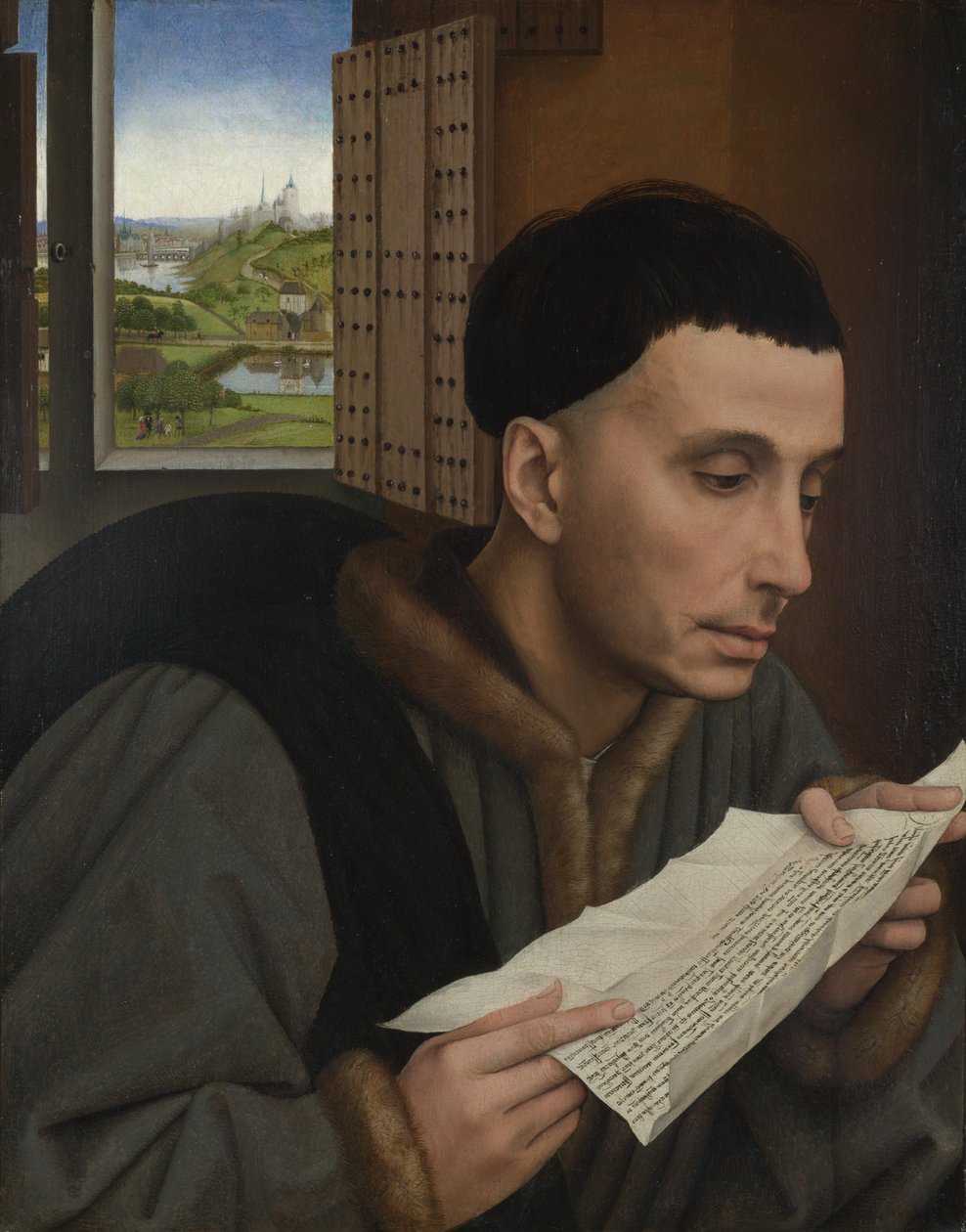 読書する男（Saint Ivo？）、c.1450（パネルに油彩） 作： Rogier van der（のワークショップ）Weyden
