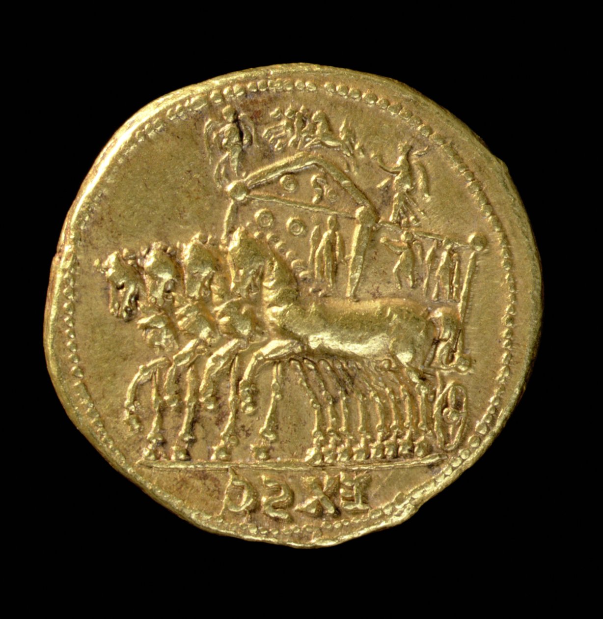 ネロ（AD 54-AD 68）の下で鋳造された神聖なクラウディウス（AD 41-AD 54）のアウレウス（逆）。 作： 小説
