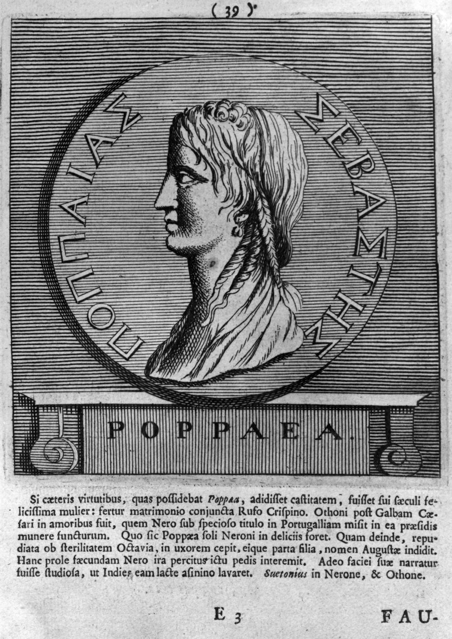 Poppaea Sabina、AD 54-68のローマ時代の硬貨の後の彫刻 作： 小説