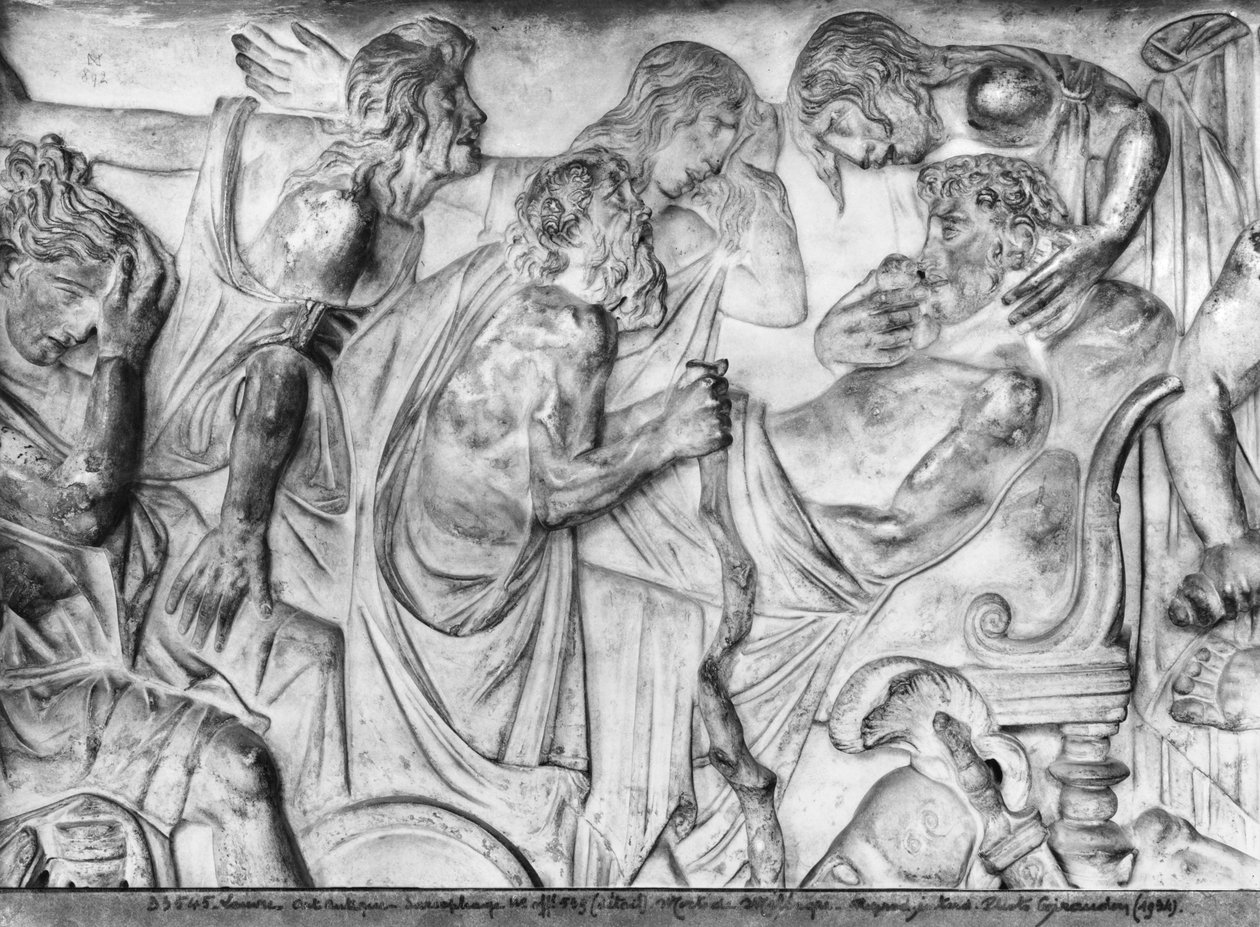 Meleagerの死を描いたレリーフ、Meleagerの石棺（大理石）の詳細 作： 小説