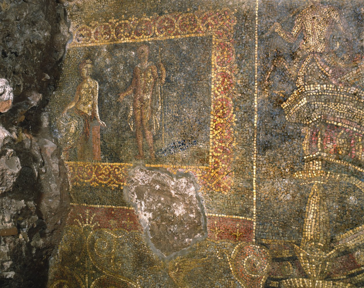 ローマのクイリナーレにあるキュラシエの兵舎の下にある古代の建物の遺跡（モザイク） 作： 小説