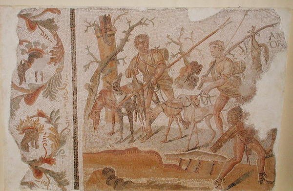 狩りから戻り、メデイナから（古代アルティブロス）c.280-290（モザイク） 作： 小説