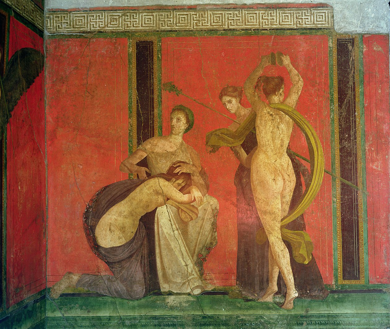 シンバル、南壁、Oecus 5、第2ポンペイアンスタイルのむち打ち女とダンサー 作： 小説