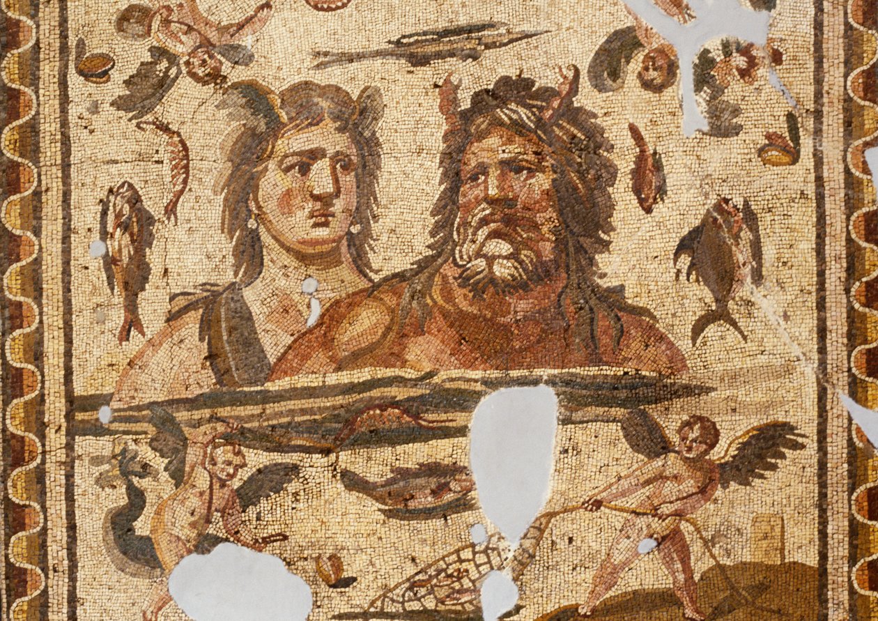 オーシャヌスとテティス トルコ、ハルビエの古代ダフネのモザイクローマ文明、紀元4世紀 作： 小説