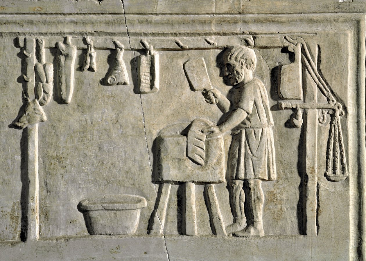 ローマの芸術"a butcher in his shop" Bas relief, Roman civilization, 2nd century AD, Rome, Museo della Civilta Romana - Butcher working in his shop - Stone relief, 2nd century AD - Rome, Museo della Civilta Romana 作： 小説