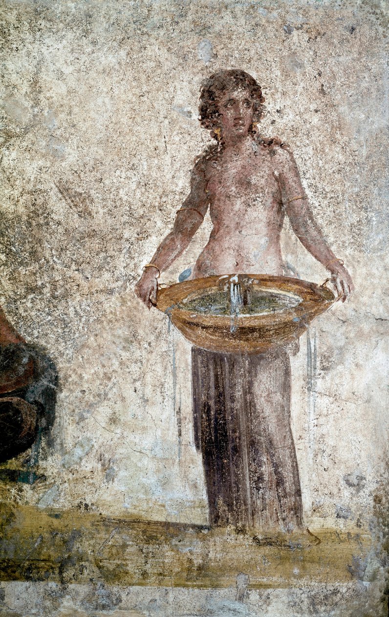 ローマ美術：ニンフの表現。ポンペイのヴェスタレスの家に描かれたフレスコ画の詳細。紀元1世紀。パリ、ルーヴル美術館 作： 小説