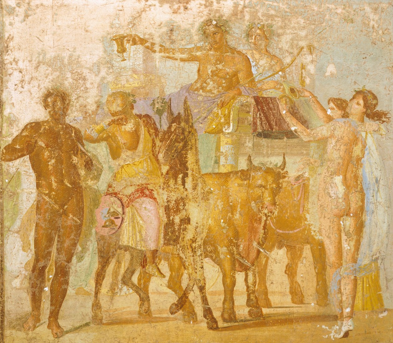 バッカスの凱旋」を描いた壁画（ポンペイ、カンパニア、ローマ文明時代の「マルクス・ルクレティウス・フロントの家」より 作： 小説