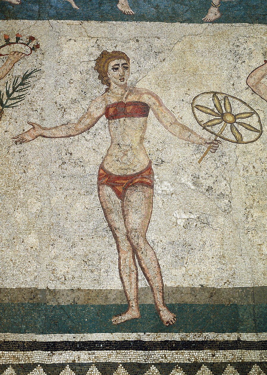体操に励む若いローマ人。(モザイクの詳細、315-350 AD) 作： 小説