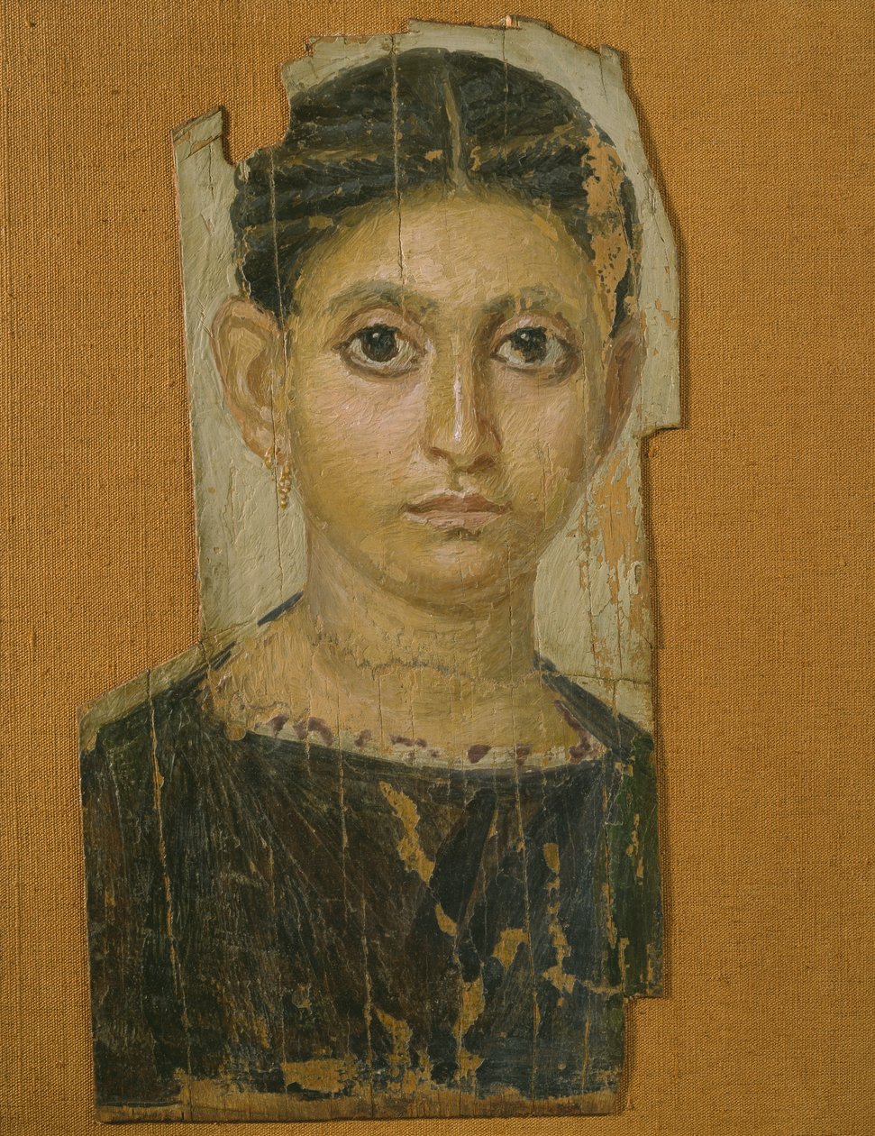 ミイラの女性の肖像画、ファイユーム、紀元3世紀後半（塗られた木の焦性ワックス） 作： ローマ時代のエジプト人