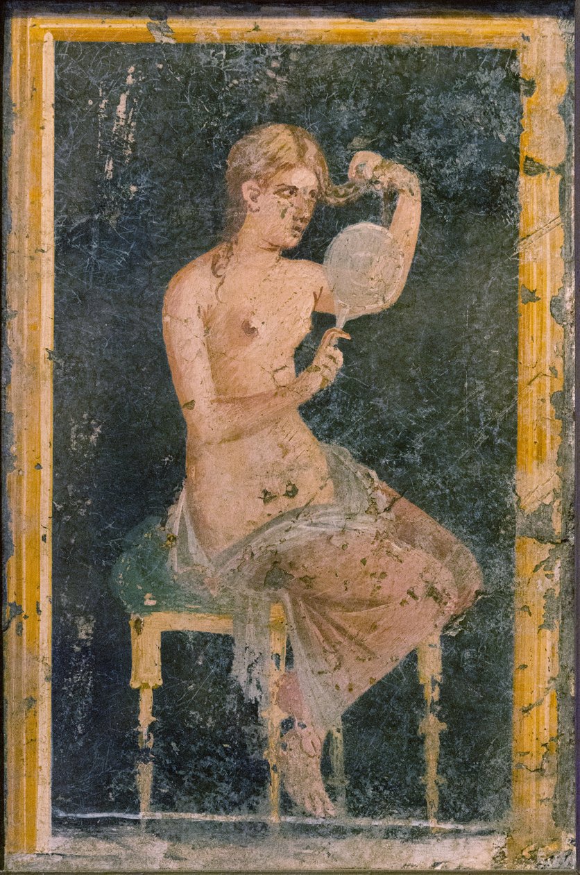 鏡を持つ女、1stH. 1世紀。 広告。 作： ローマのポンペイの壁画。