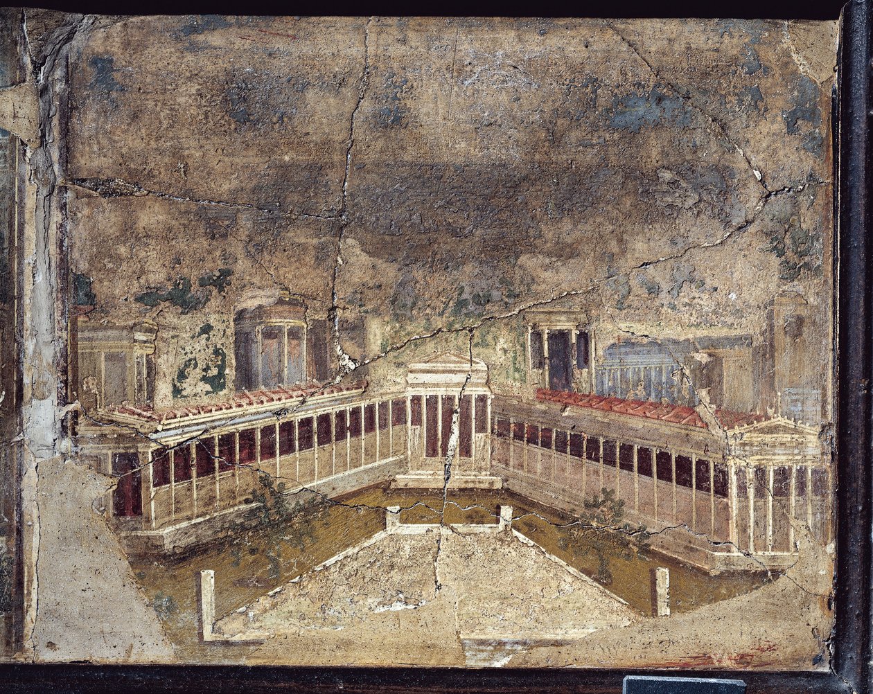 ポンペイ出土の建築をテーマにした古代ローマのフレスコ画 作： ローマンローマン