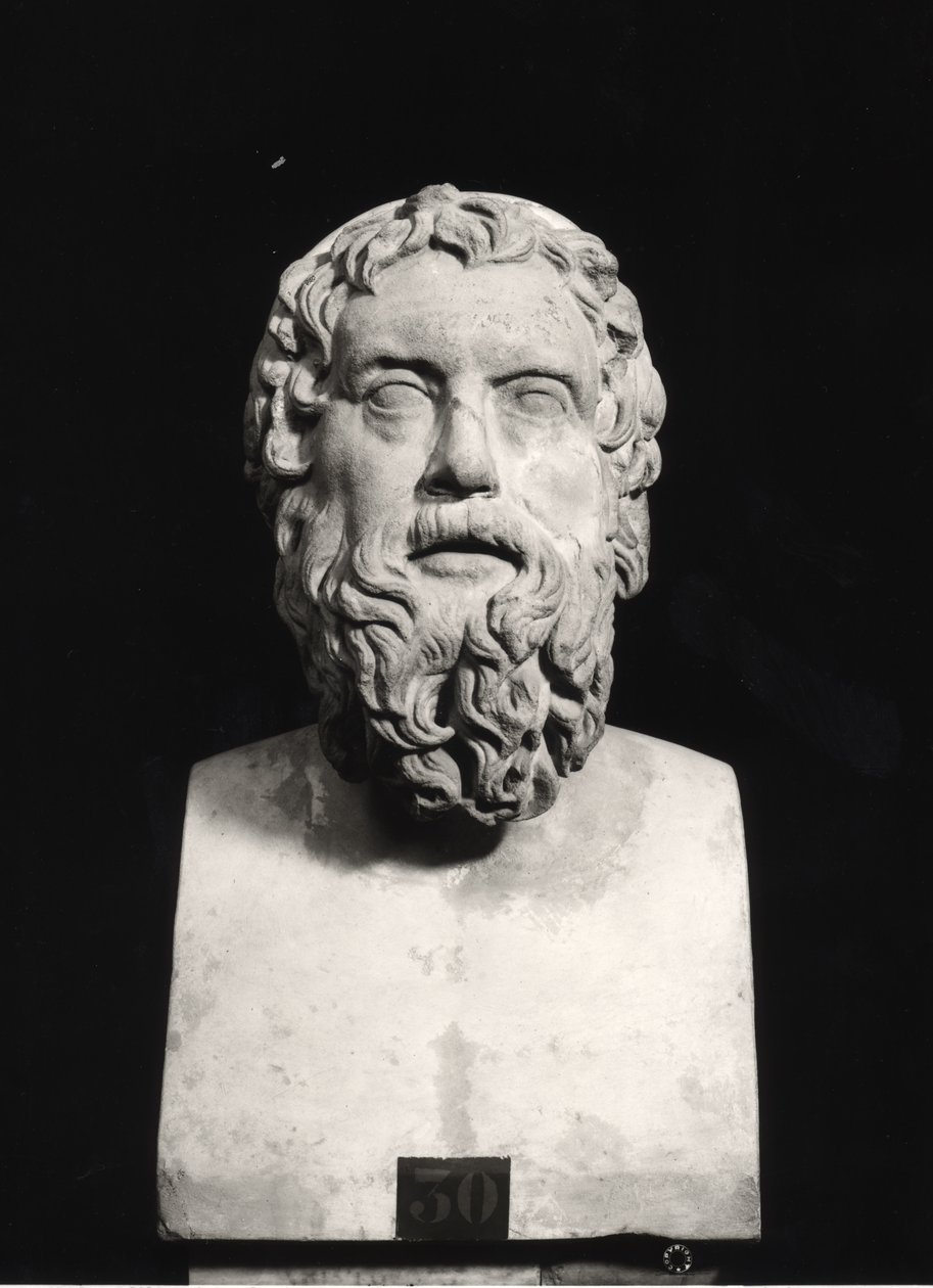アリストファネスの胸像（紀元前445～385年）（大理石）（白黒写真 作： ローマンローマン