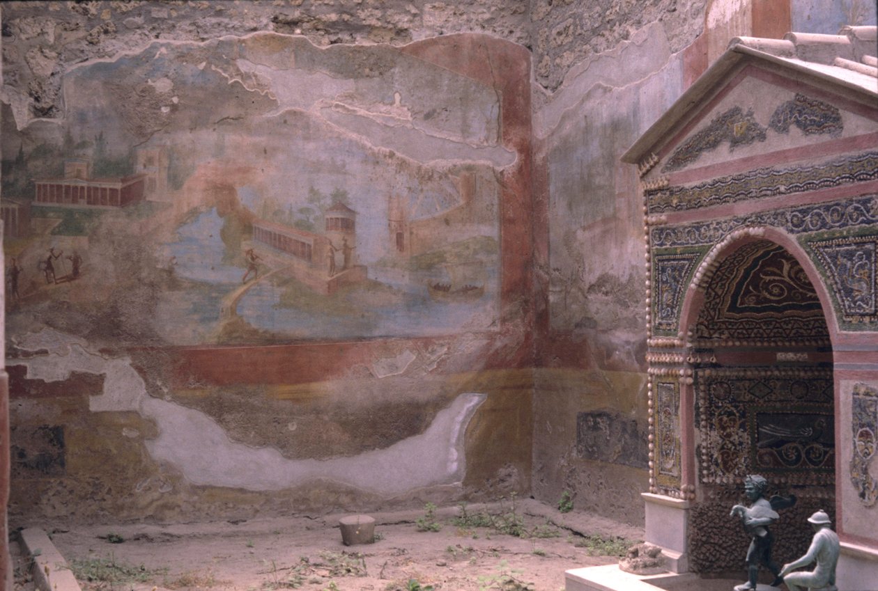 ポンペイ、ディアナの家、アンフィトリテの噴水と壁画、イタリア（写真） 作： ローマンローマン