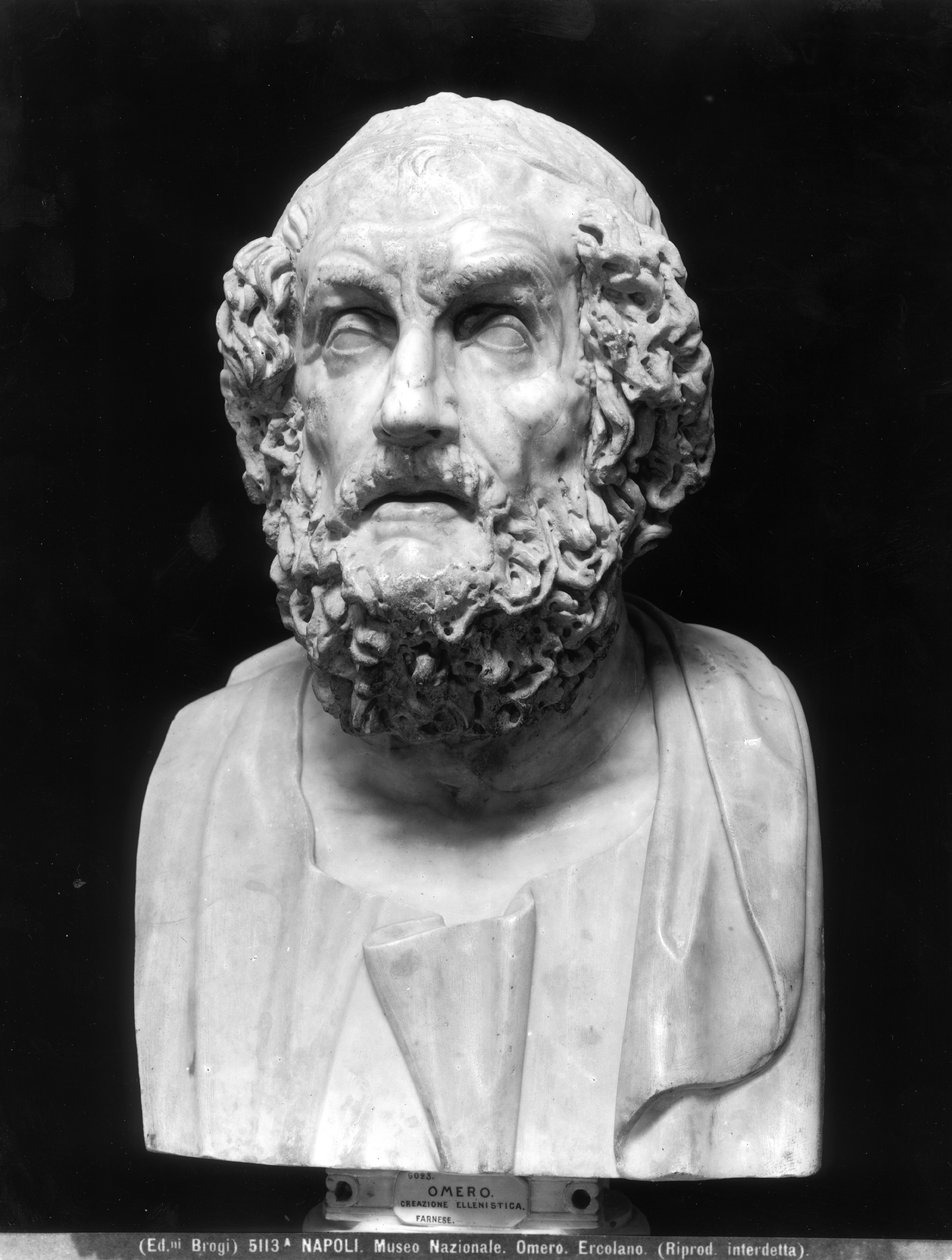 ホメロスの肖像胸像、ギリシャ・ヘレニズム時代の原型に倣ったコピー（大理石）（モノクロ写真 作： ローマンローマン