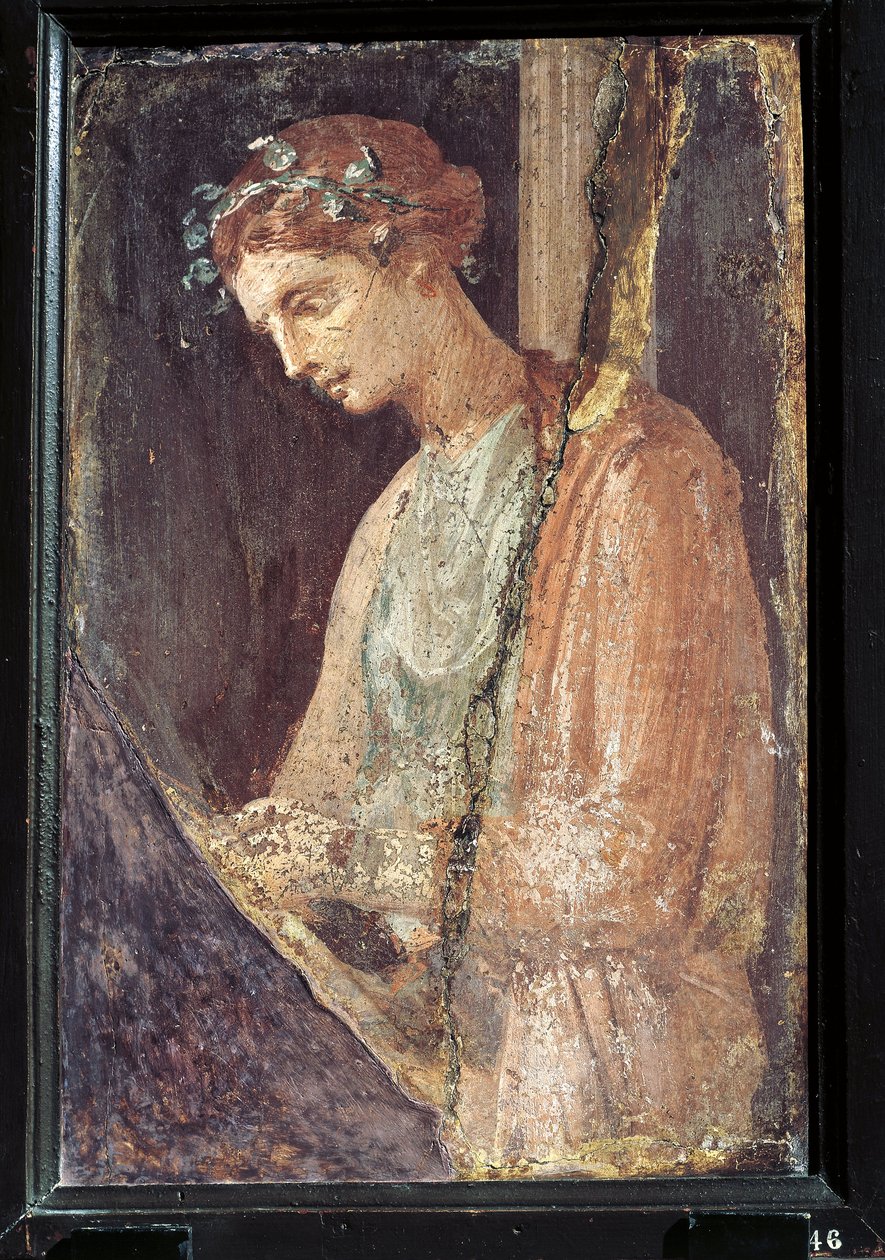 イタリア、カンパニア地方、ポンペイの若い女性の横顔、石膏に描かれた肖像画、紀元55～79年。 作： ローマンローマン