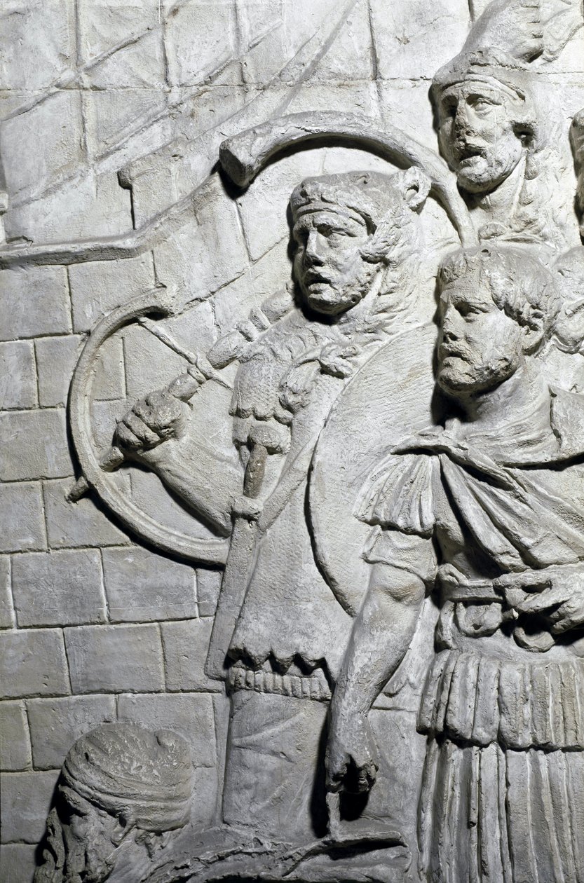 ローマの芸術「トラヤヌス帝（53-117）の時代に建設されたローマのトラヤヌスの円柱（トラジャネの円柱）（Colonna Traiana）の浅浮彫りを再現した1862年の金型。トラヤヌスの円柱は次のことを記念しています。 作： ローマンローマン