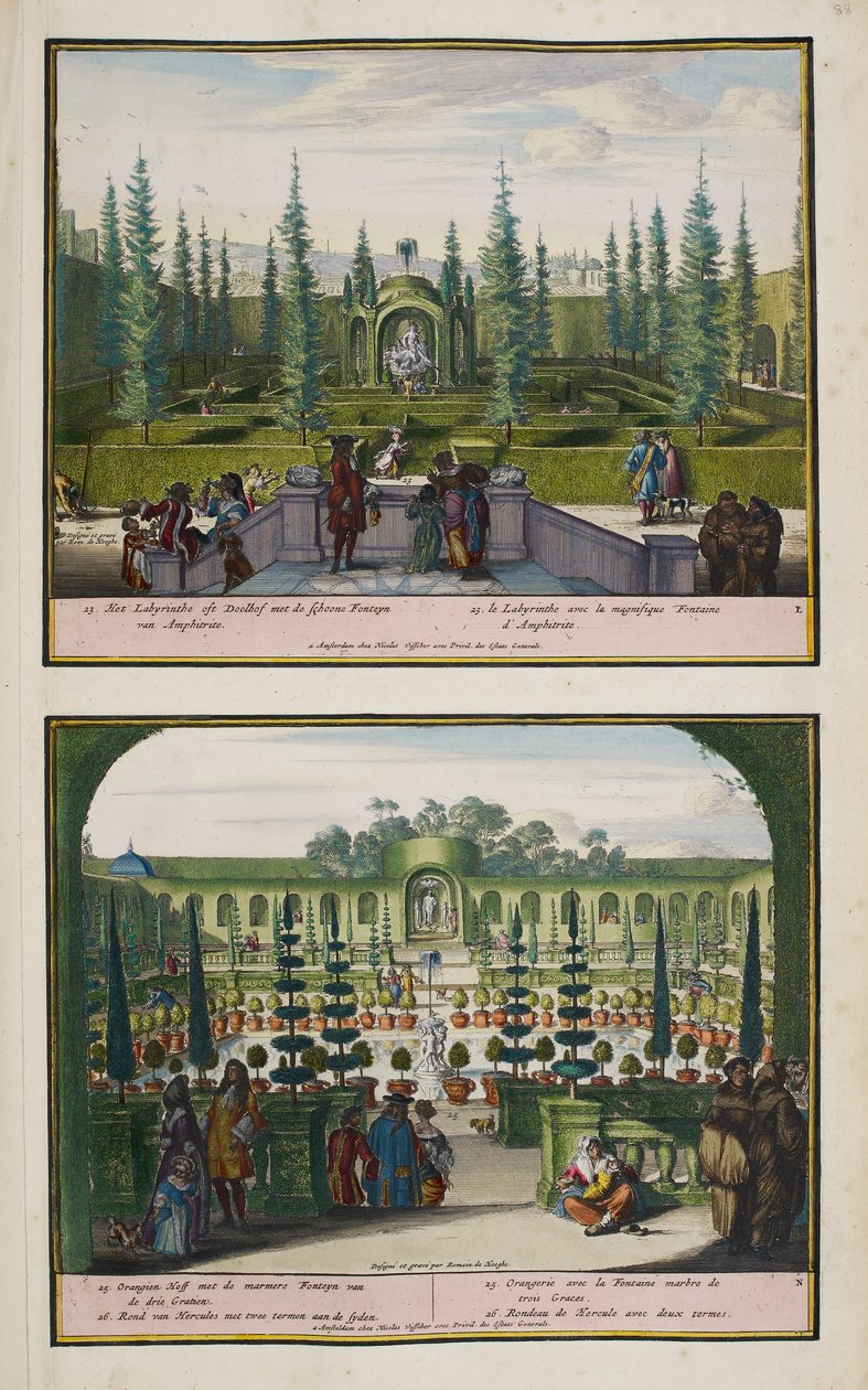 アンギャンの公園、1685年頃、「ハーグの86の計画とビューのコレクション」のイラスト 作： Romeyn de（後）Hooghe