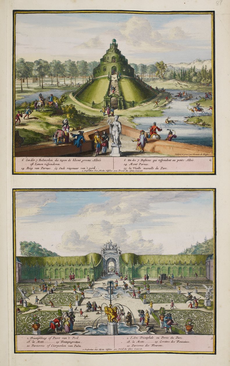 アンギャンの公園、1685年頃、「ハーグの86の計画とビューのコレクション」のイラスト 作： Romeyn de（後）Hooghe