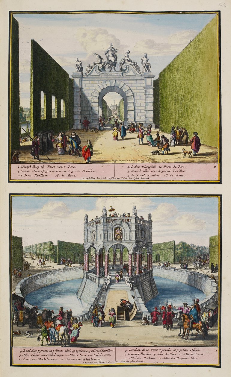 アンギャンの公園、1685年頃、「ハーグの86の計画とビューのコレクション」のイラスト 作： Romeyn de（後）Hooghe