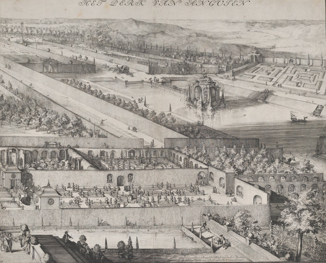 Enghien 右半分の公園の詳細、1685 年。 作： ロメイン・デ・ホーゲ