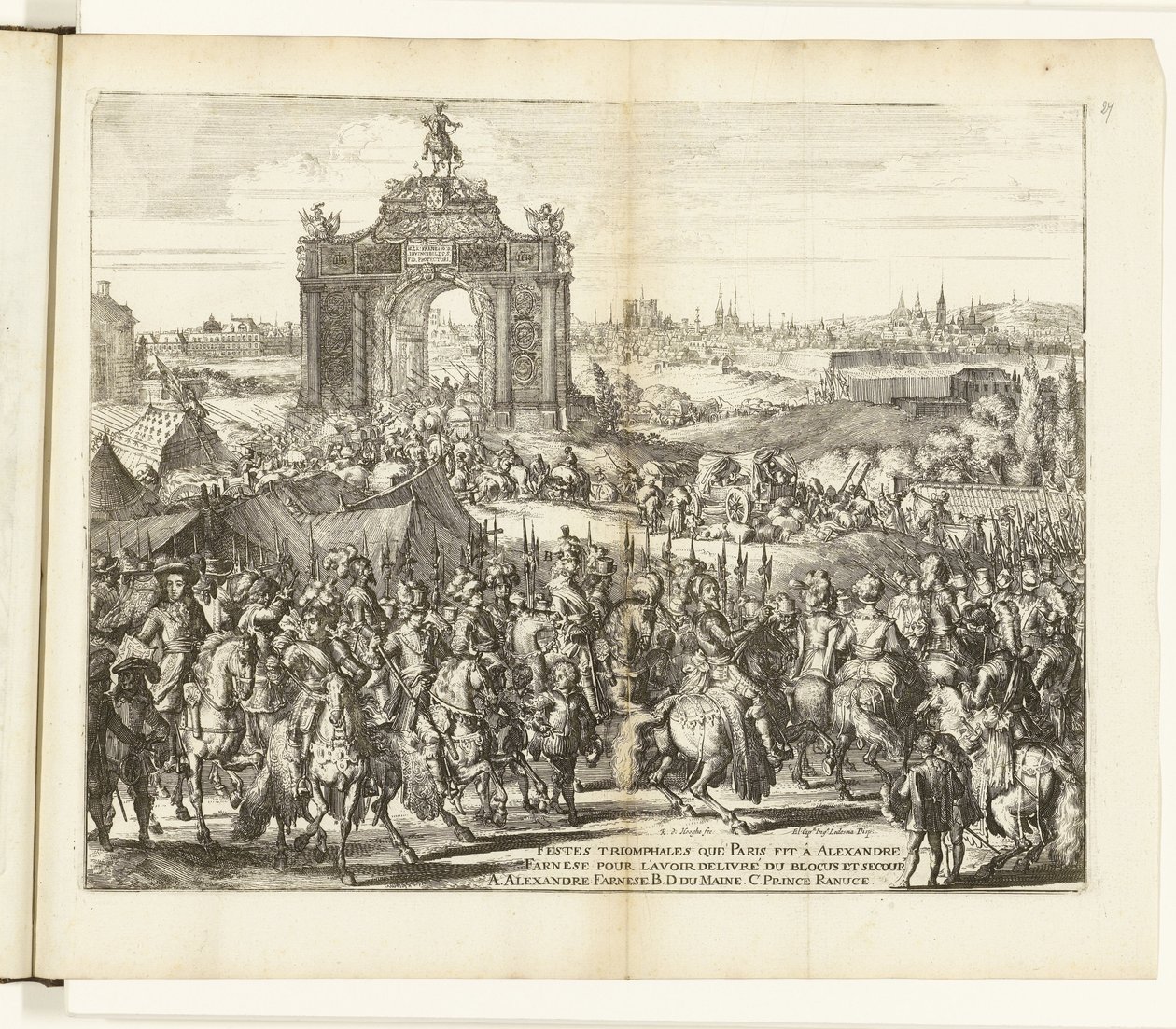 パリのレリーフ後のファルネーゼのお祝いの入場、1590年 Festes triomphales que Paris fit à Alexandre Farnese pour l
