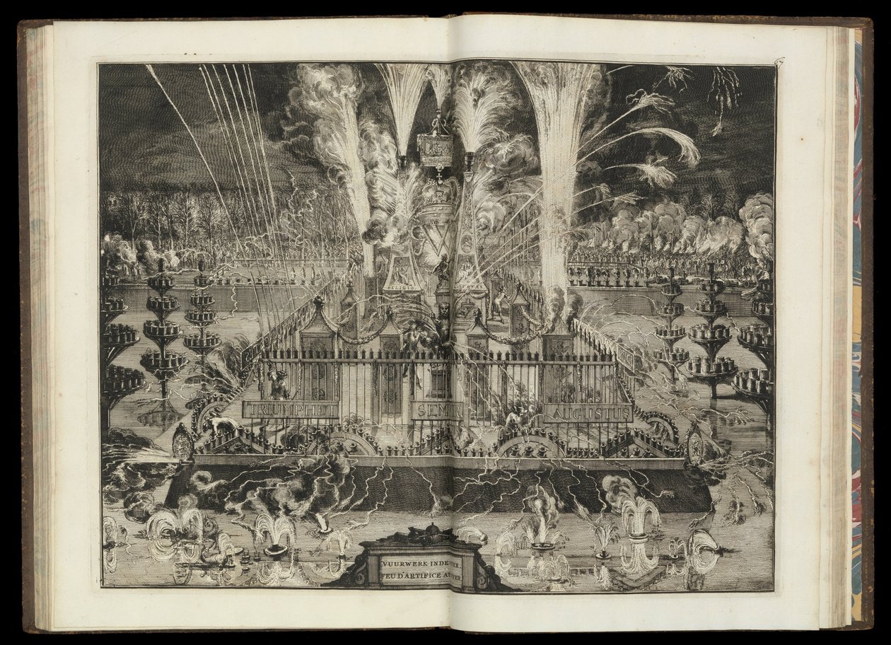 盛大な花火大会。The Triumphal Return of his British Majesty to Holland」（CBL AL 146, pl.67）より。 作： ロメイン・デ・ホーゲ