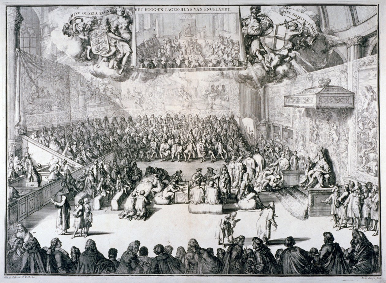 「イングランドの上下院」、1689 年 作： ロメイン・デ・ホーゲ