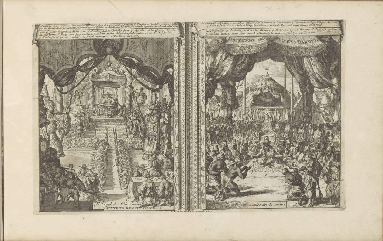Abbesinië の中国の Rechtbank Chinese rechtbank / Tribunal des Chinois // Abyssinise Gerichts Handel / Justice des Abissins (オブジェクトのタイトル) 東西インド諸島とその他の場所 (シリーズ タイトル) 作： ロメイン・デ・ホーゲ