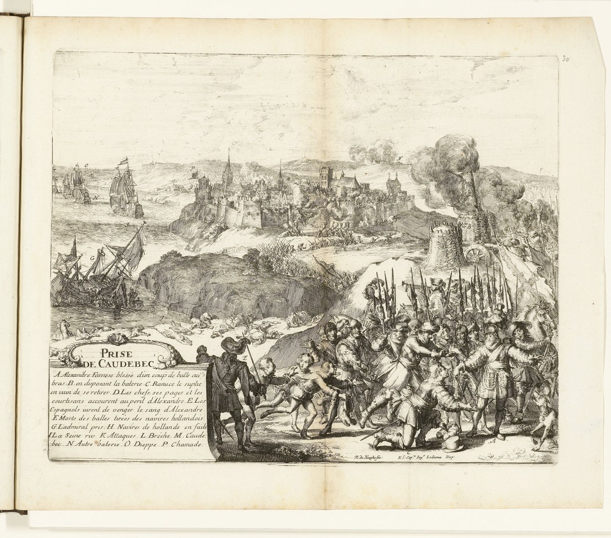 Verovering van Caudebec、1592 Caudebec のキャプチャ (オブジェクトのタイトル) フランダース戦争 (シリーズタイトル) 作： ロメイン・デ・ホーゲ