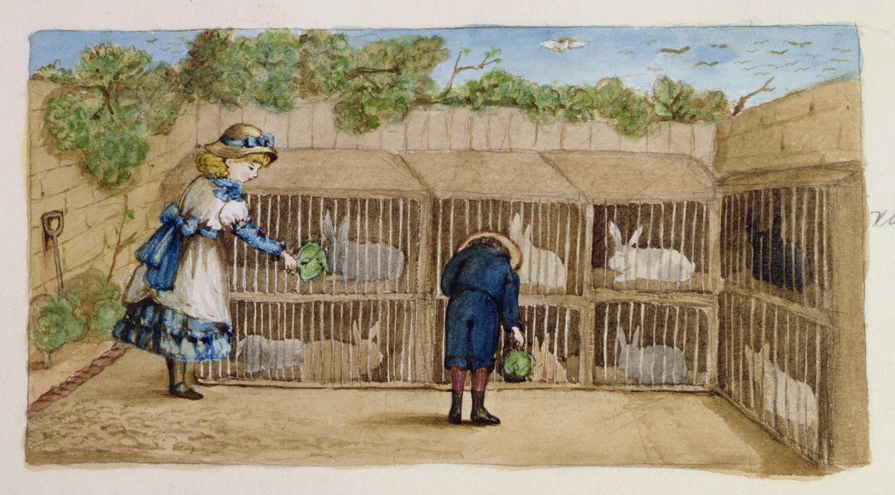 ウサギへの給餌、1883 作： ローザクレメンティーナペテリック