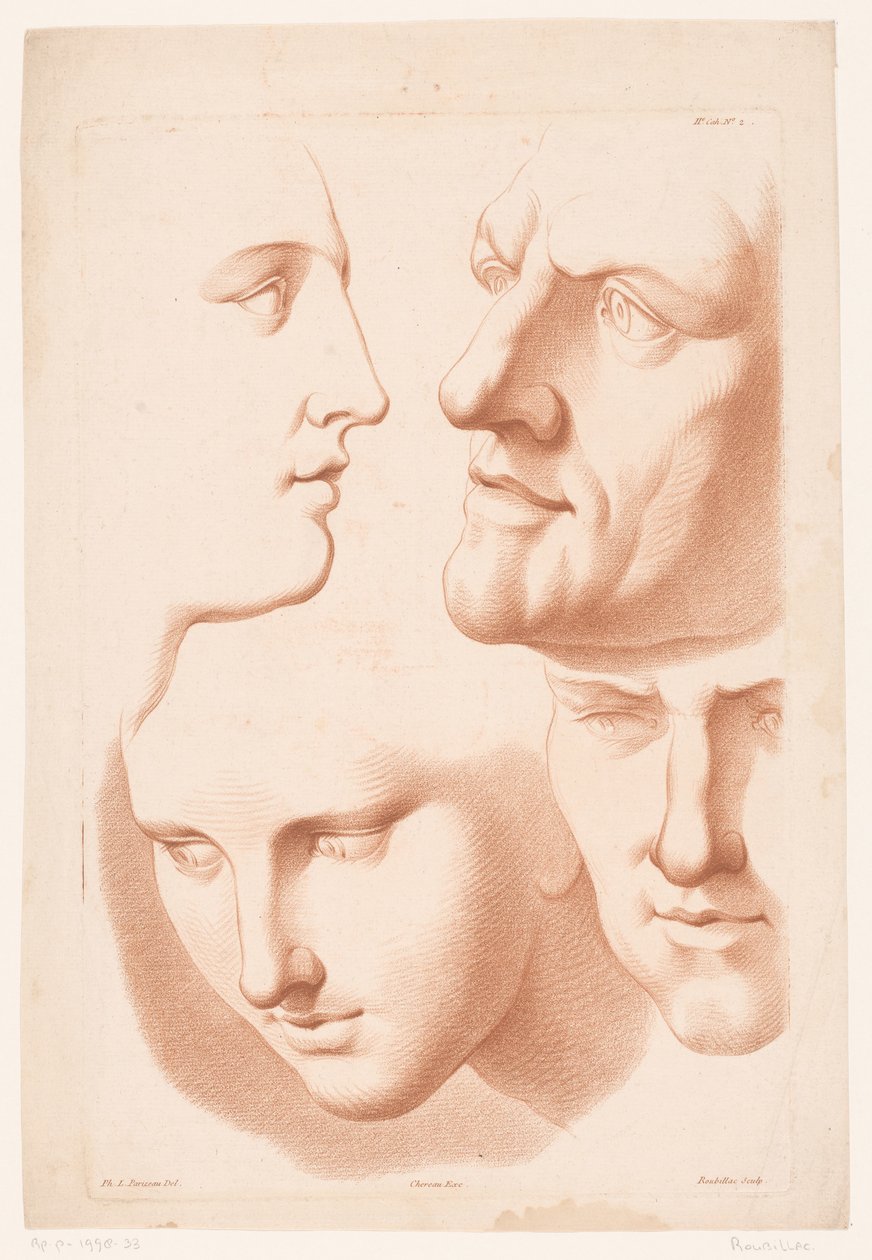男と女の頭 自然からの描画の原則、パート 2 (シリーズ タイトル) IIe Cahier de Principes du Dessin d
