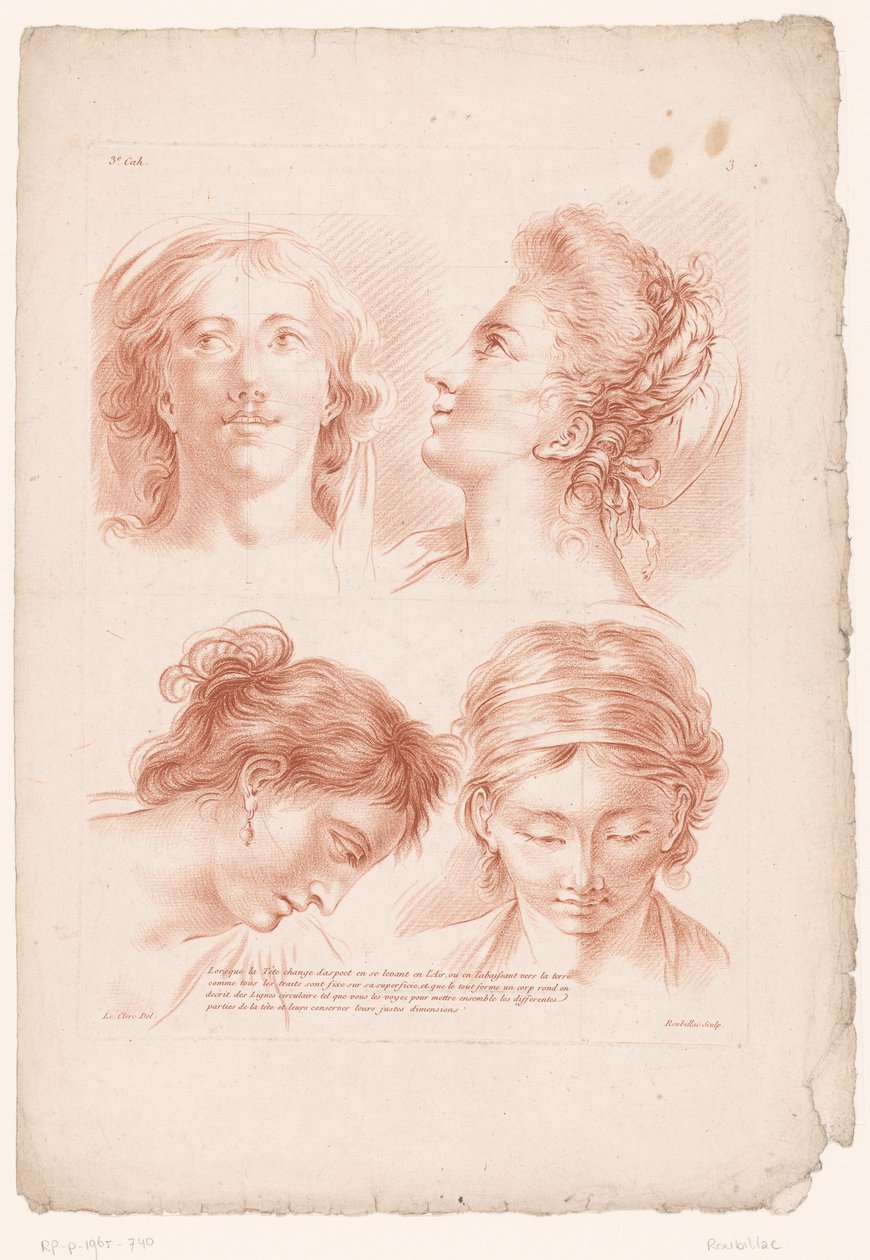 さまざまなポーズの 4 人の女性の頭 自然からの描画の原則、パート 3 (シリーズ タイトル) IIIe Cahier de Principes du Dessin d