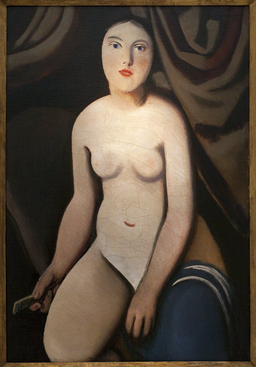 鏡の前で。 Rudolf Kremlicka (1886-1932) の絵画、キャンバスに油彩 作： ルドルフ・クレムリッカ